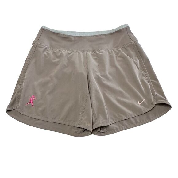 Nike Dri-Fit Active Shorts Womens XS‎ 6" Taupe Breast Cancer Awareness Walking - Picture 1 of 8
